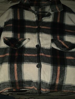 SHEIN Black, White & Brown Plaid Teddy Jacket